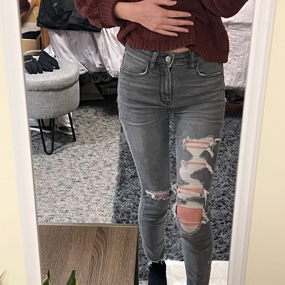 American Eagle super high rise jegging size 00 regular grey distressed style - Picture 11 of 13